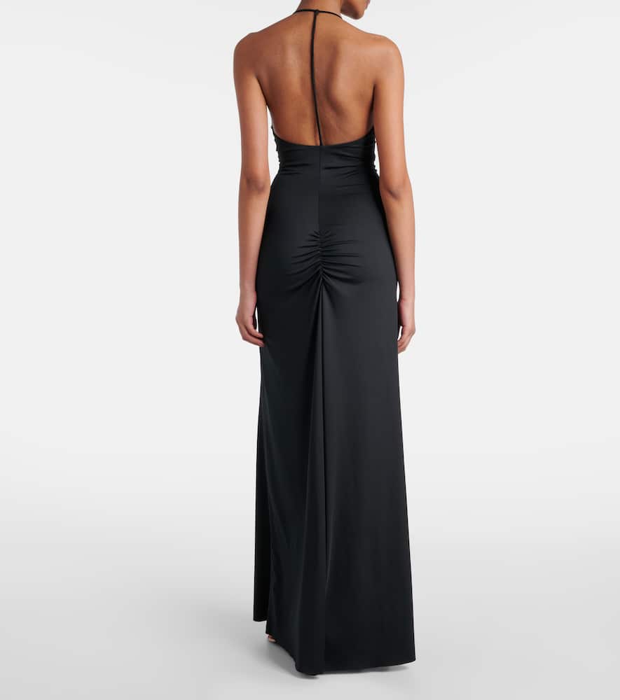 Gathered jersey open-back gown