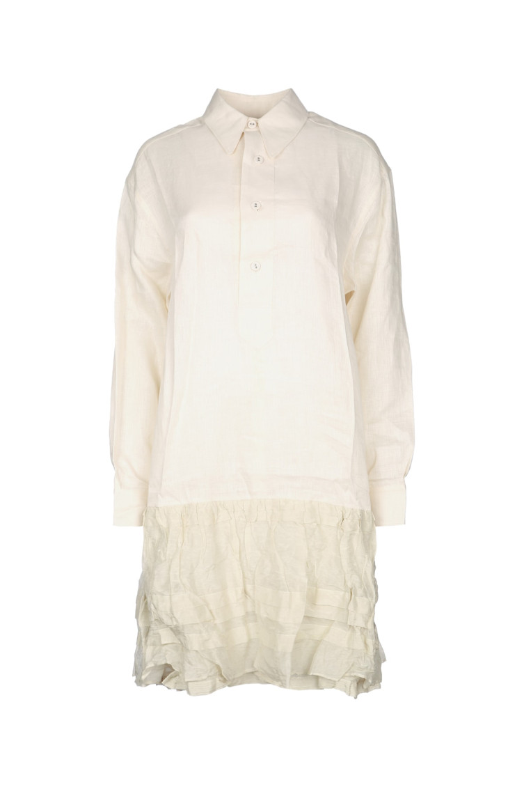 Beige Shirt Collar Mini Dress