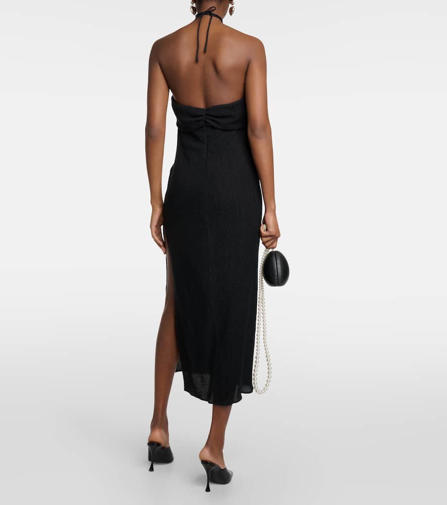 Pearl-detail halterneck midi dress