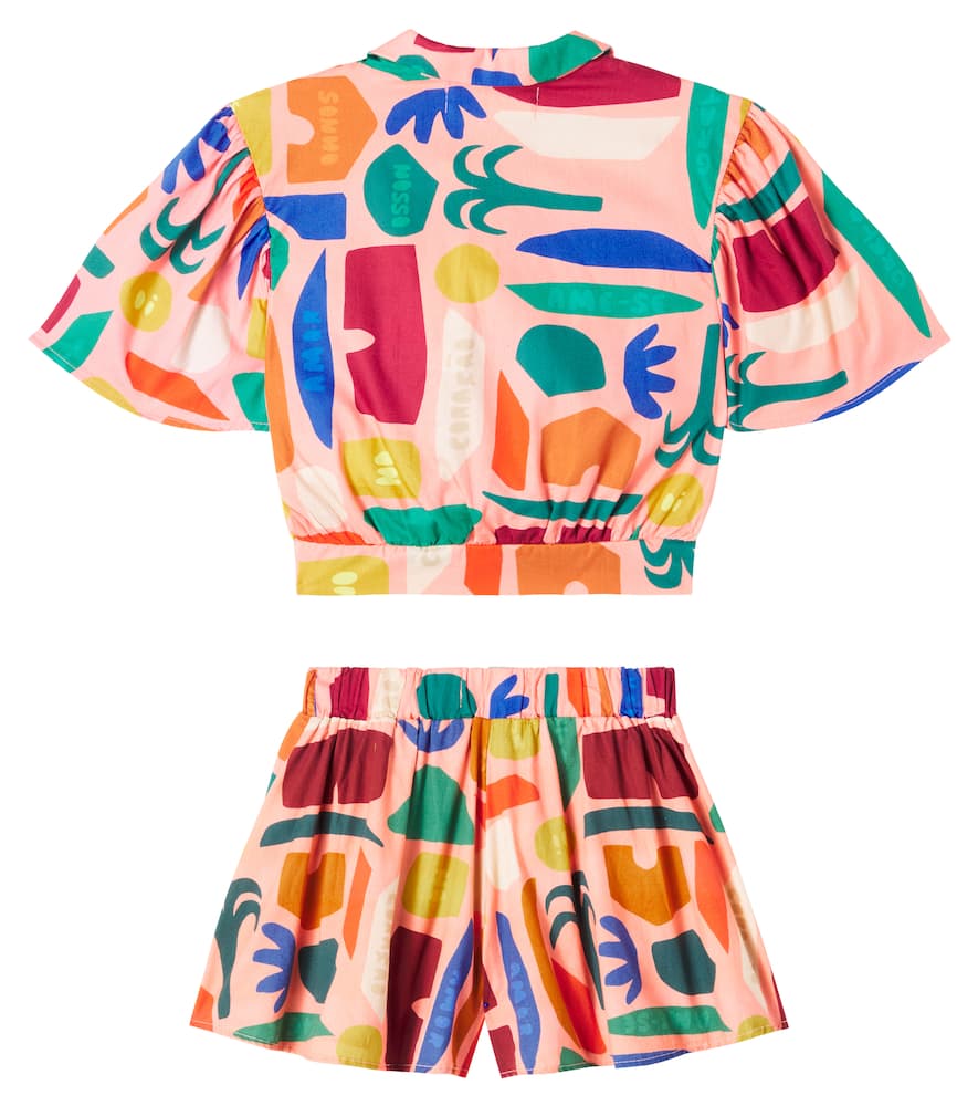 Fábula Printed cotton crop shirt and shorts set