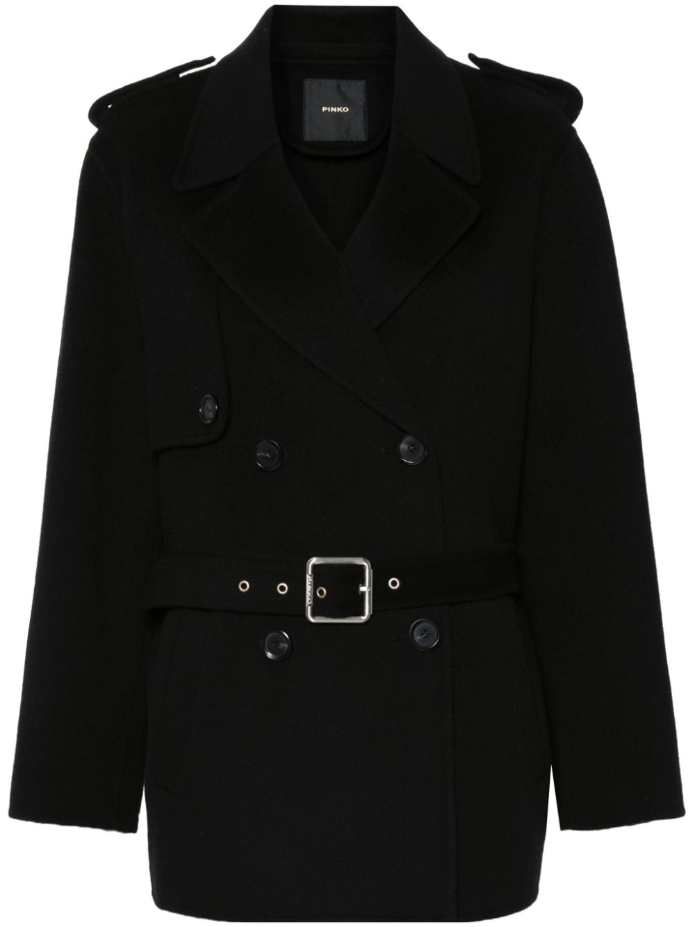 Double-breasted belted coat - Black