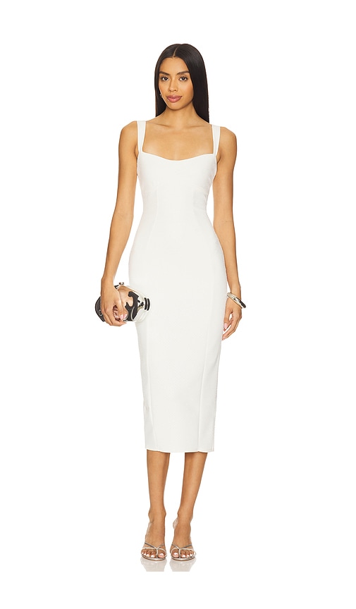 Good American Sculpting Crystal Sweetheart Midi Dress in White. XS. Also in