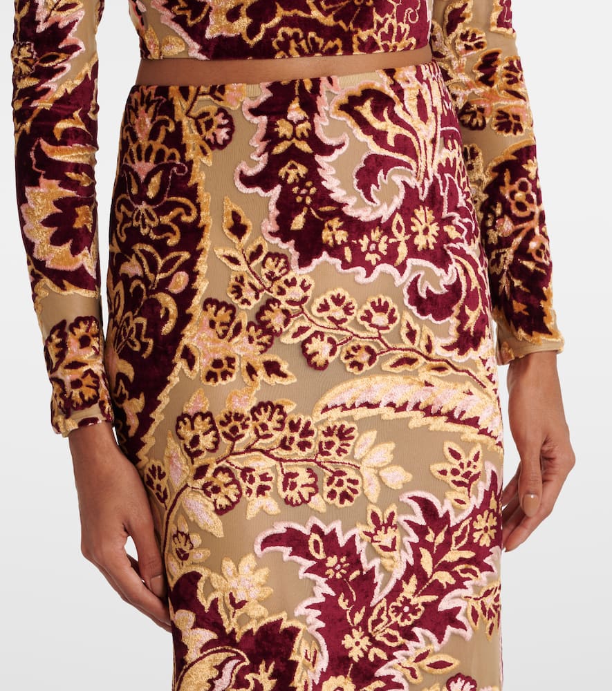 Paisley jacquard velvet midi skirt