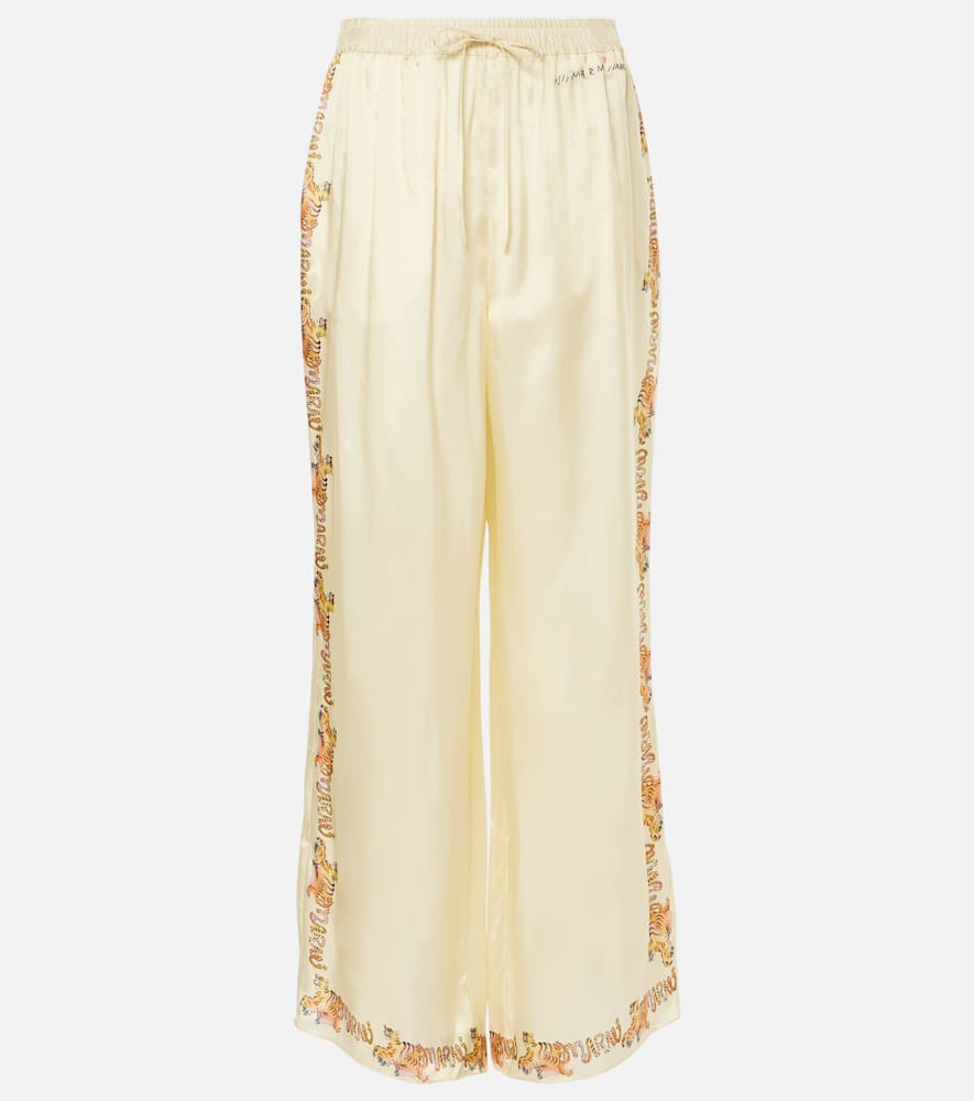 Printed satin straight pants