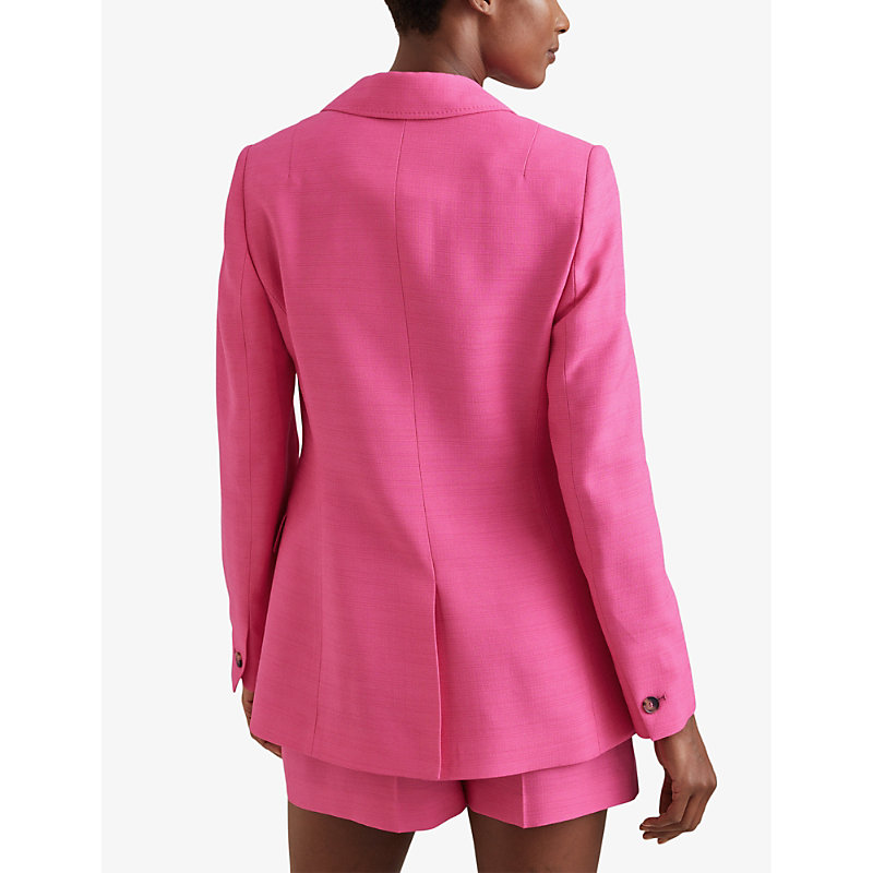 Womens Pink Hewey Slim-fit Single-breasted Woven Blazer 8