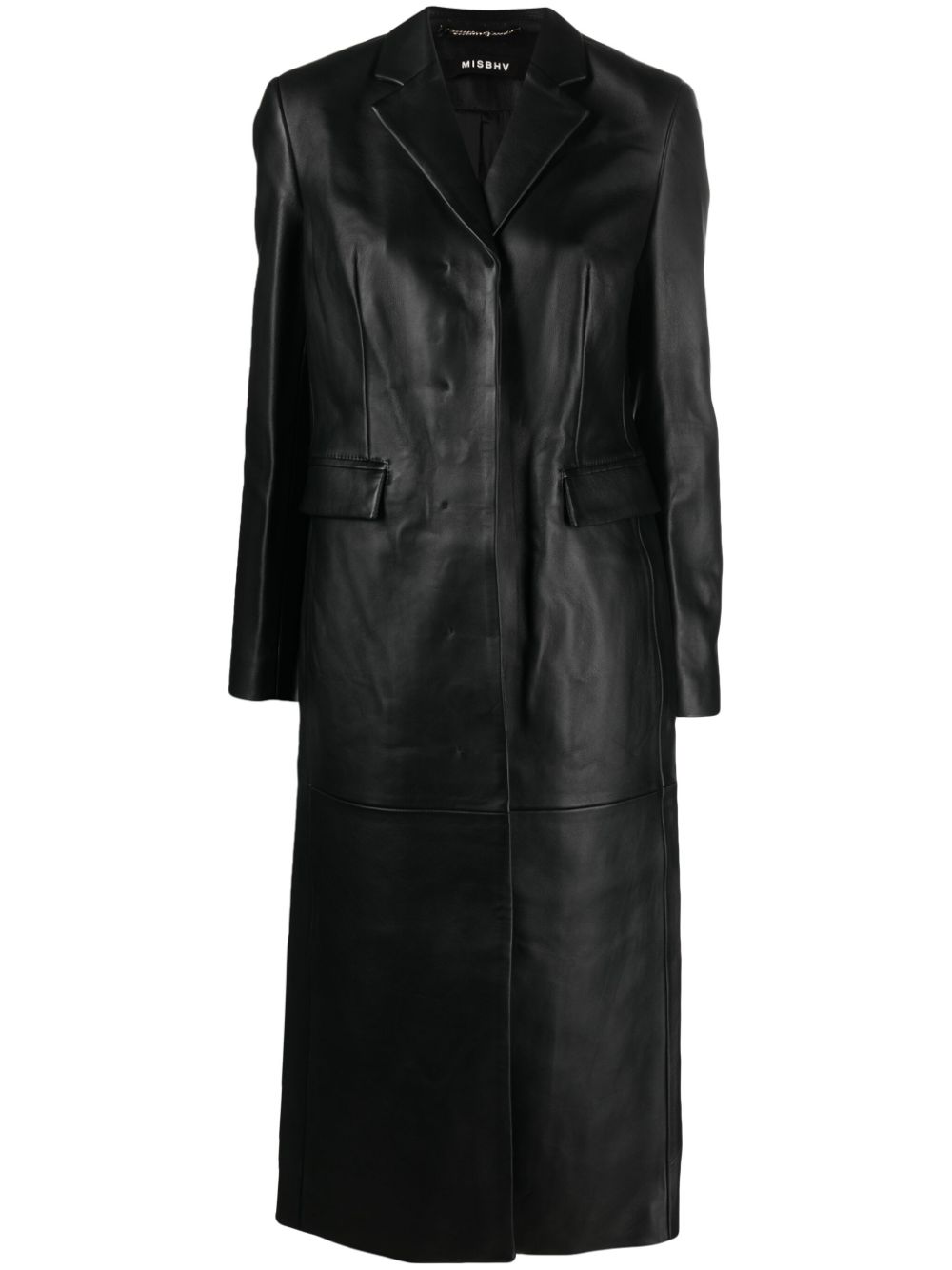 Single-breasted leather coat - Black