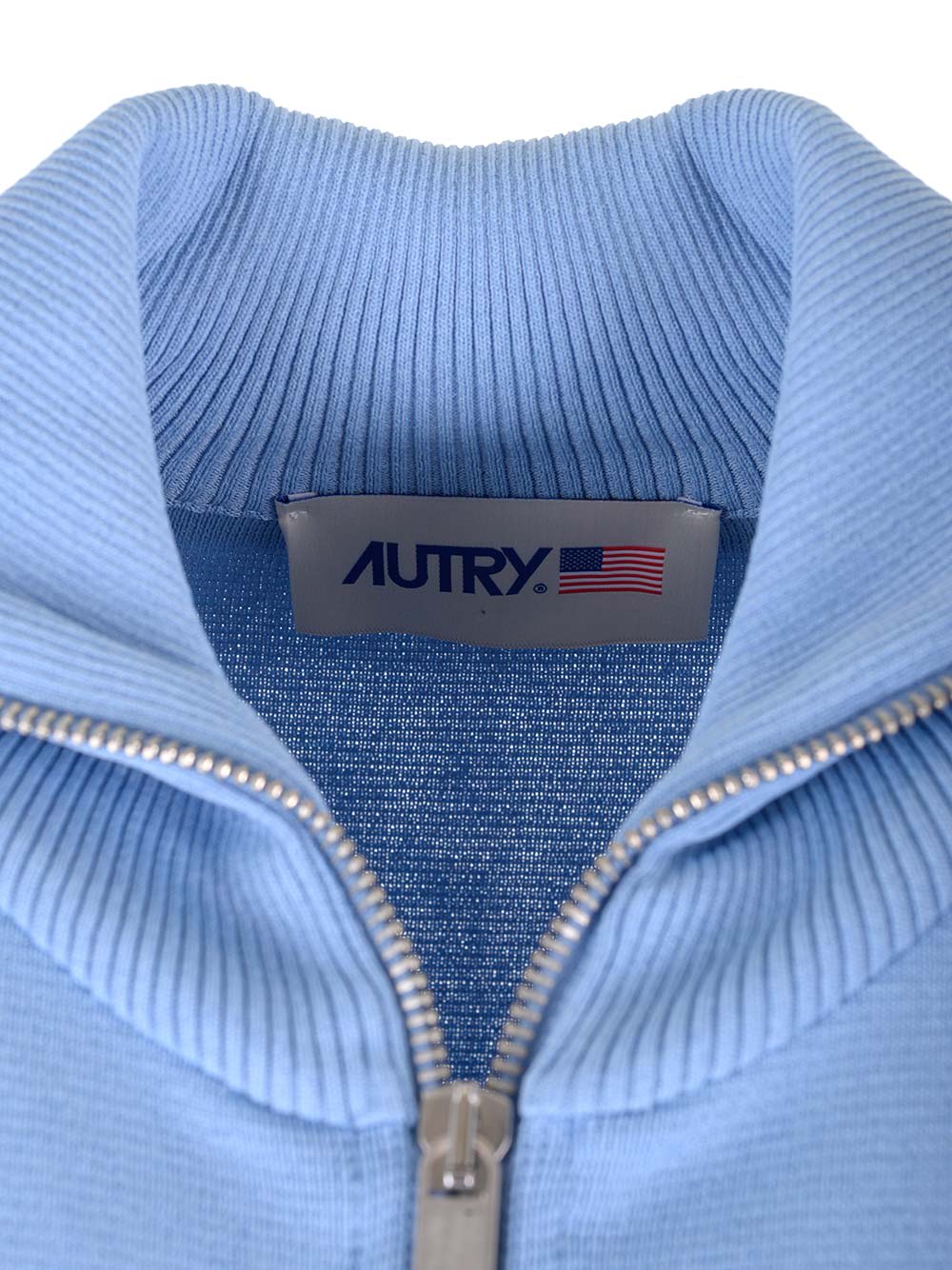 Intarsia-logo zip-up cardigan - Blue