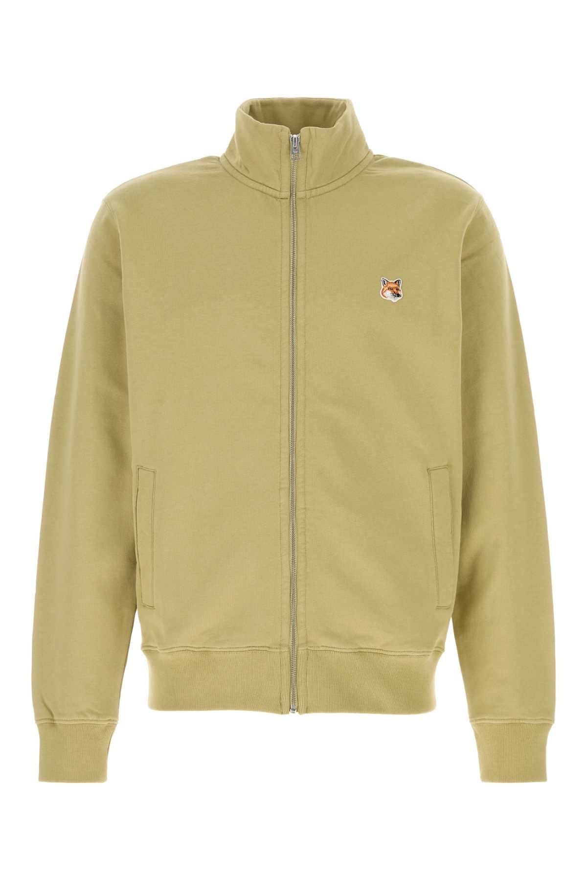 Maison Kitsune Logo-Embroidered Cotton Sweatshirt — Beige