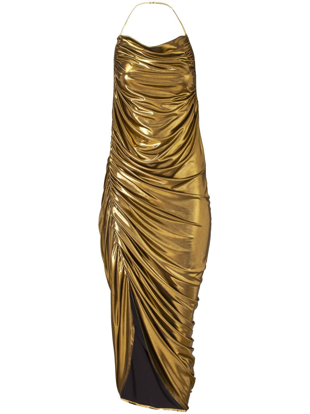 Metallic gathered midi dress - Gold