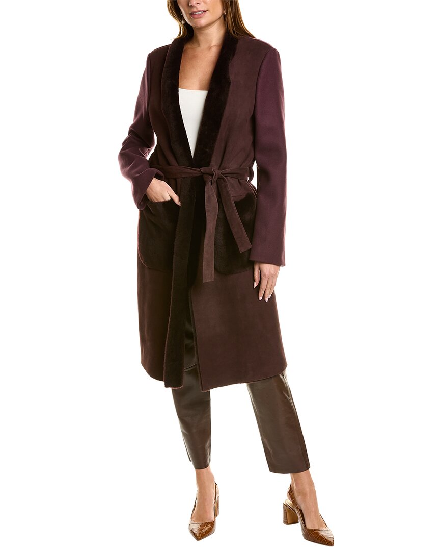 Leather-Trim Wool Coat