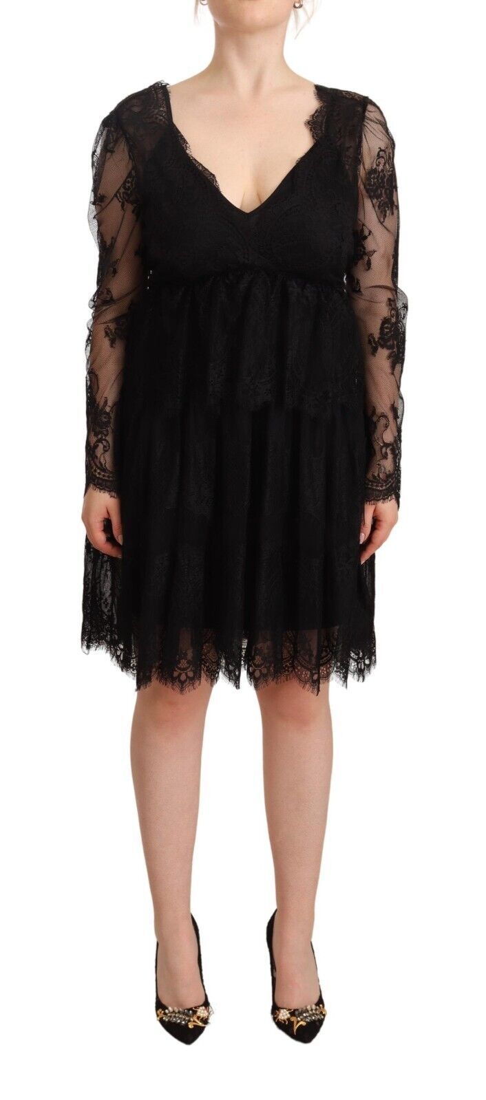 Floral Lace Dress — Black