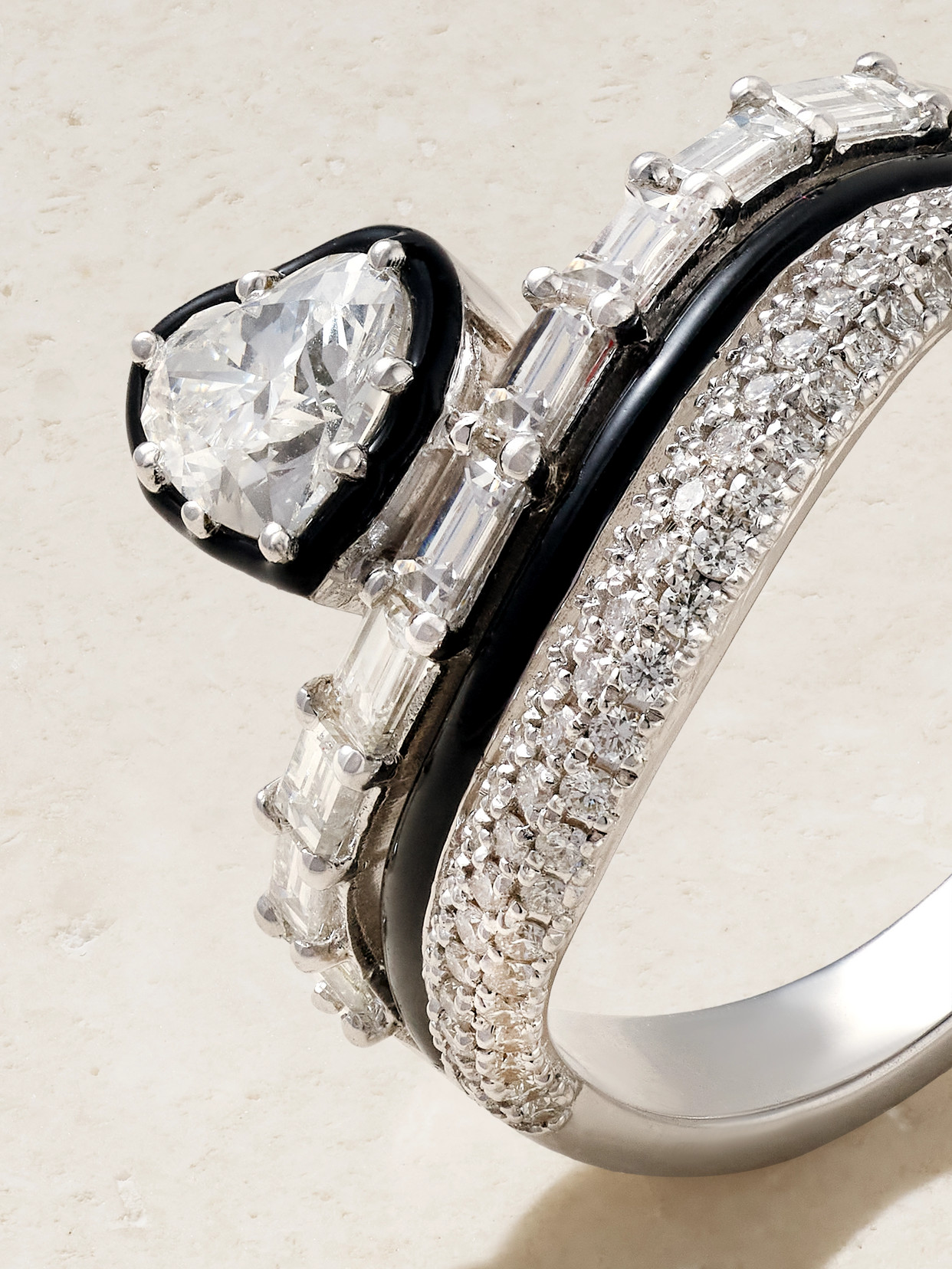 Heart 18-karat White Gold, Diamond And Enamel Ring - Silver