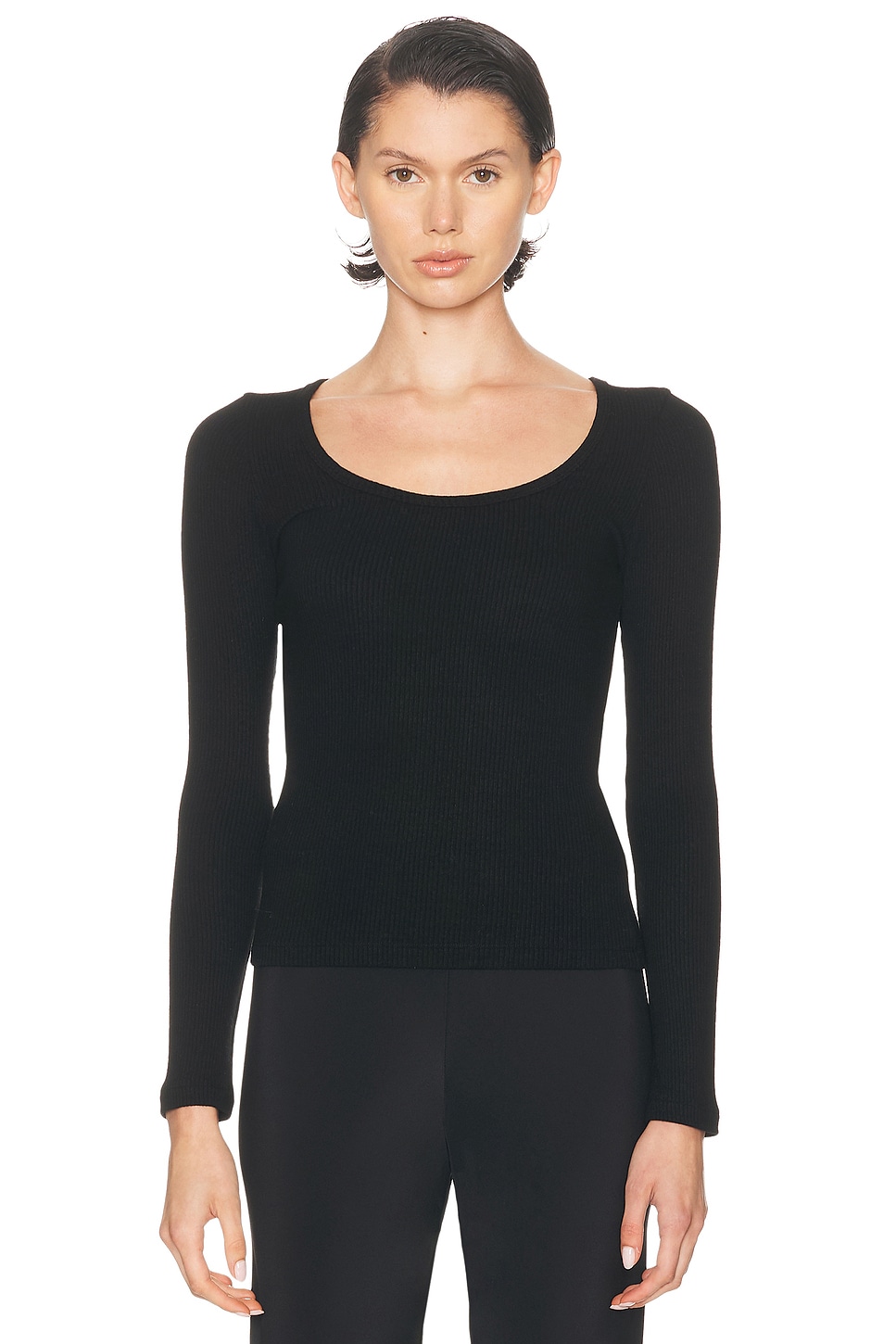 SABLYN Isla Scoop Neck Long Sleeve Tee in Black - Black.  XS also in L
