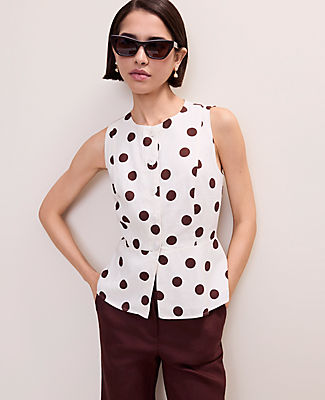 Ann Taylor Polka Dot Peplum Tank Top in Linen Blend