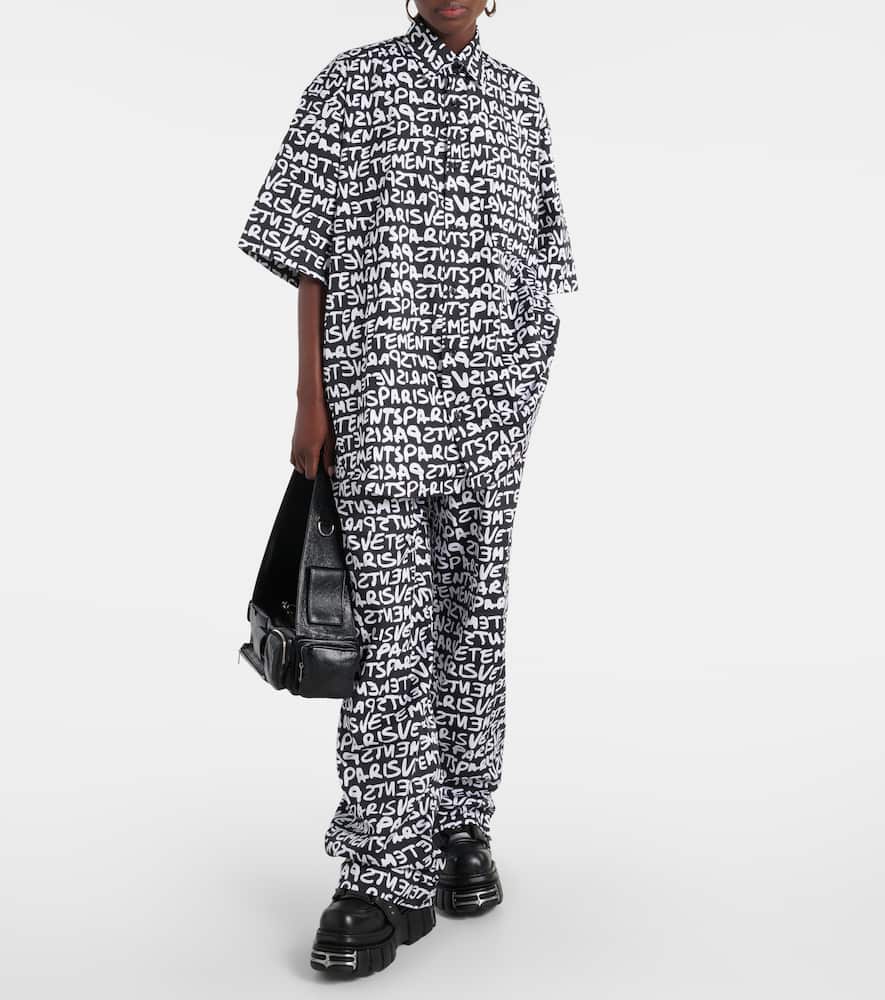 Printed high-rise cotton wide-leg pants