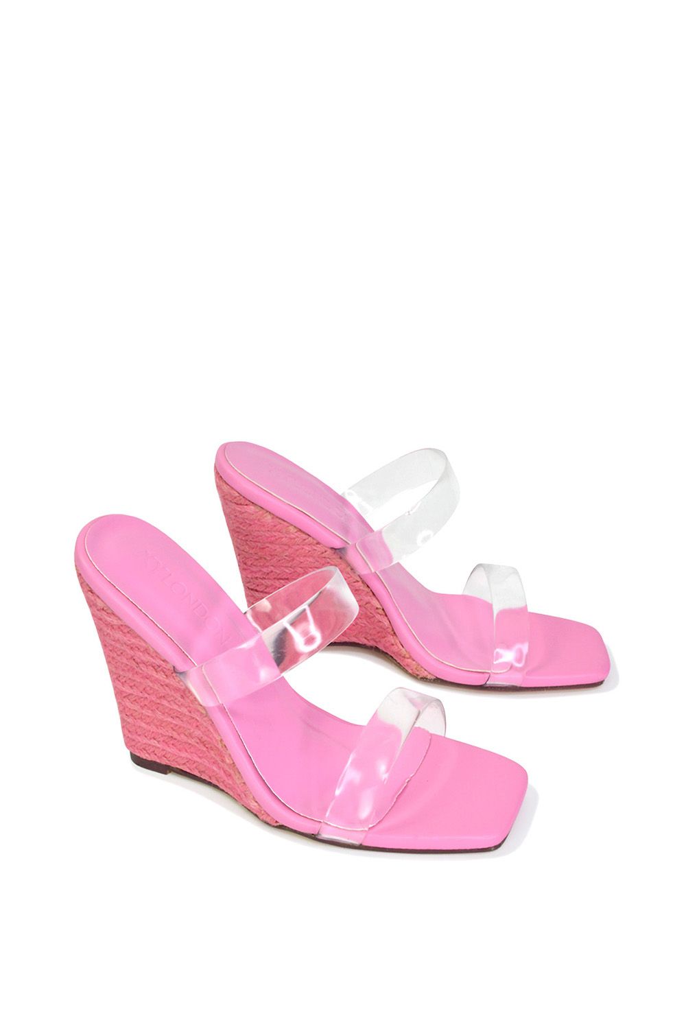 XY London Women's 'Shea' Perspex Strappy Espadrilles Wedge Heel Sandals in Pink