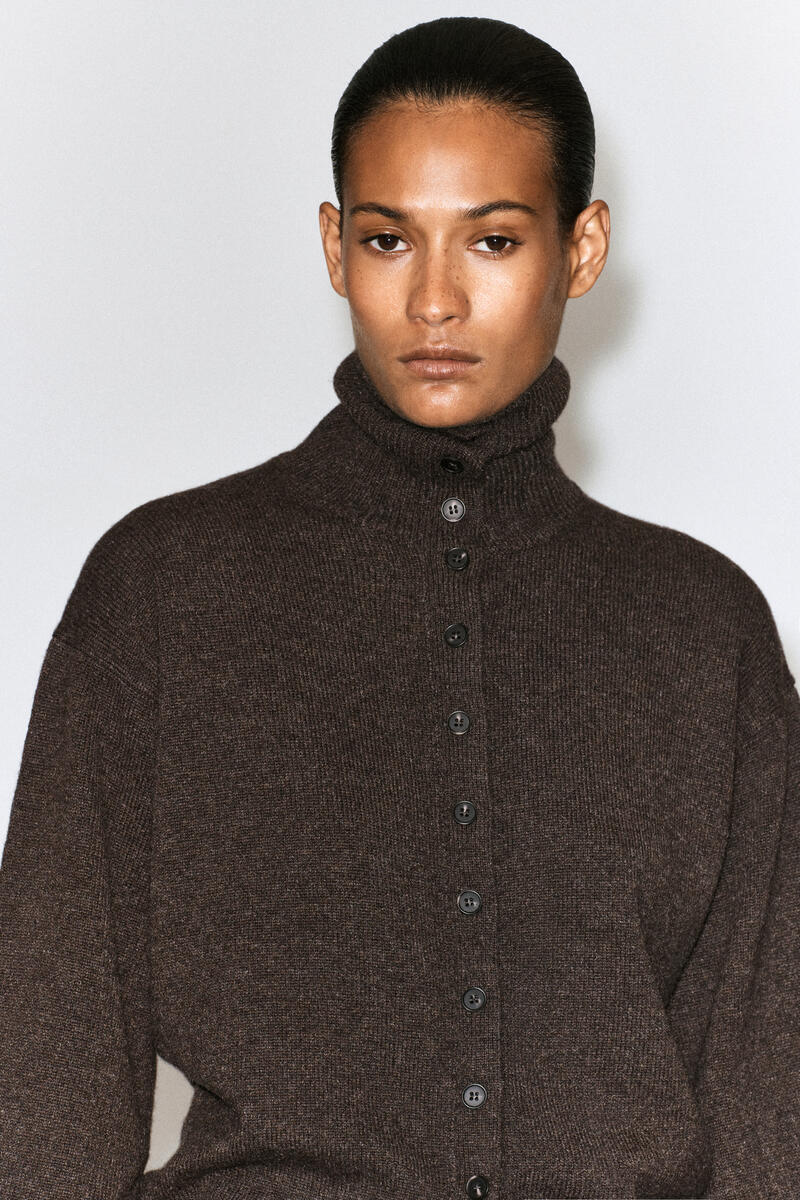 Sculpted Cashmere Mock-Neck Cardigan