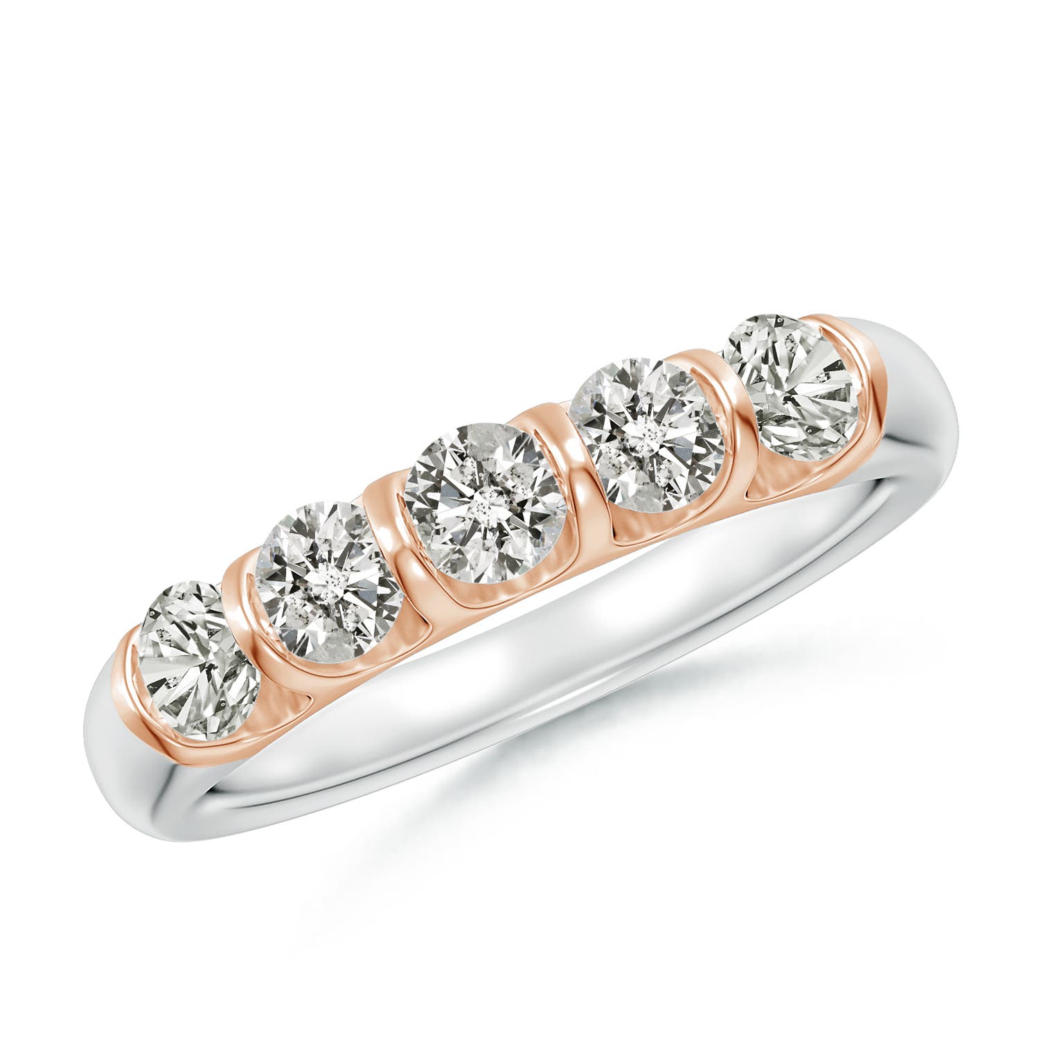 Angara 0.73 Carat Bar Set Five Stone Round Diamond Wedding Ring for Her in 14K White & Rose Gold