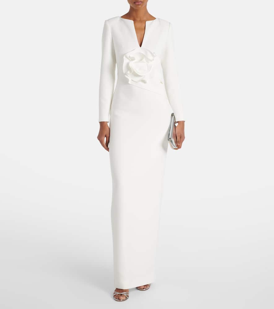 Bridal floral-appliqué cady gown