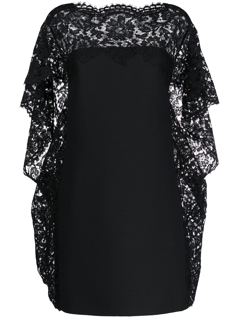 Cape-style lace-embellished dress - Black