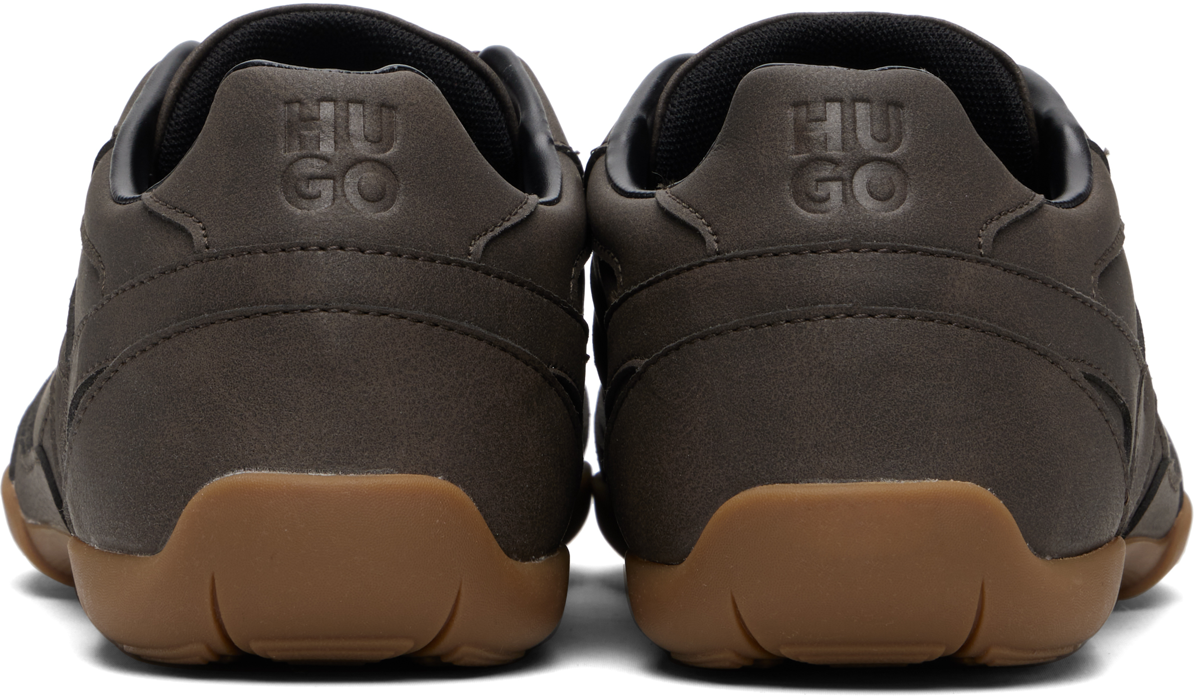Brown Stacked Logo Faux-Leather Sneakers