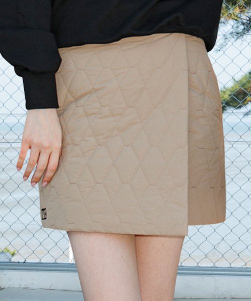 Padded Wrap Mini Skirt Beige