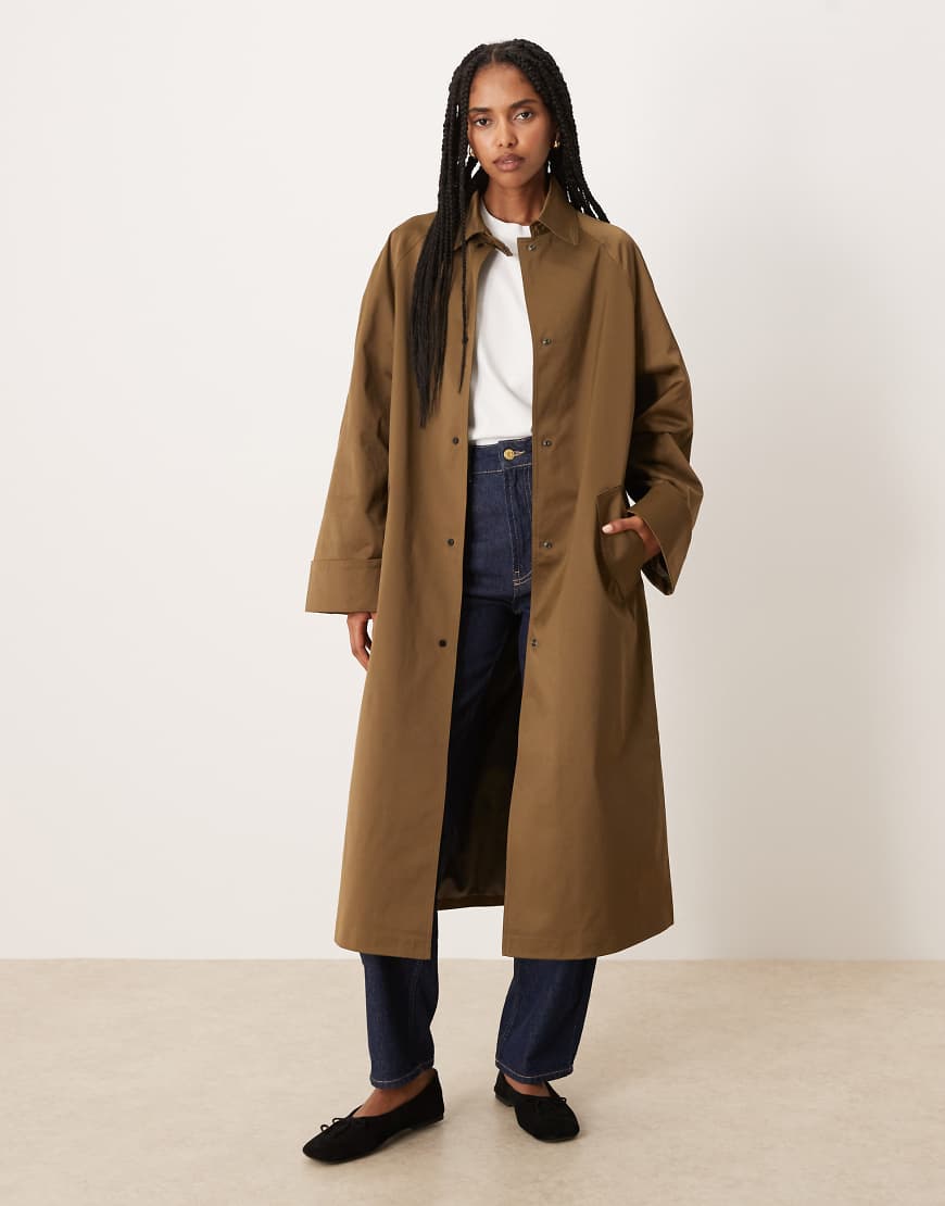 Longline car coat trench in khaki-Brown