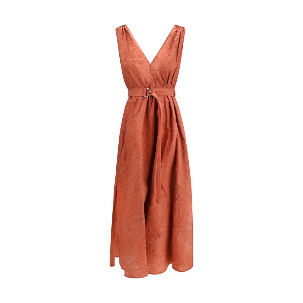 Floral Cotton Midi Dress — Orange