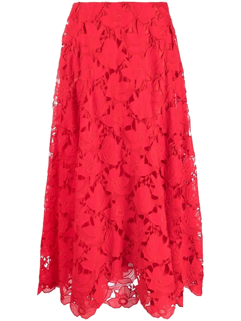 Floral-Lace Skirt — Red