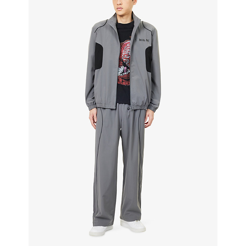 Mens Grey Logo-Print Relaxed-Fit Shell Track Top