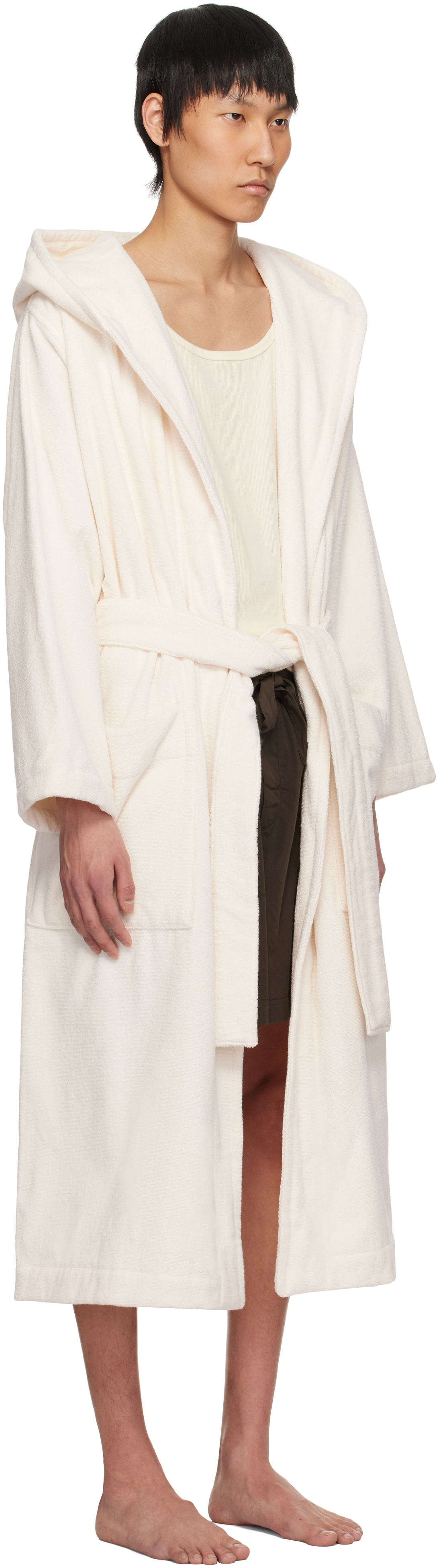 Tekla Off-White Terry Hooded Bathrobe