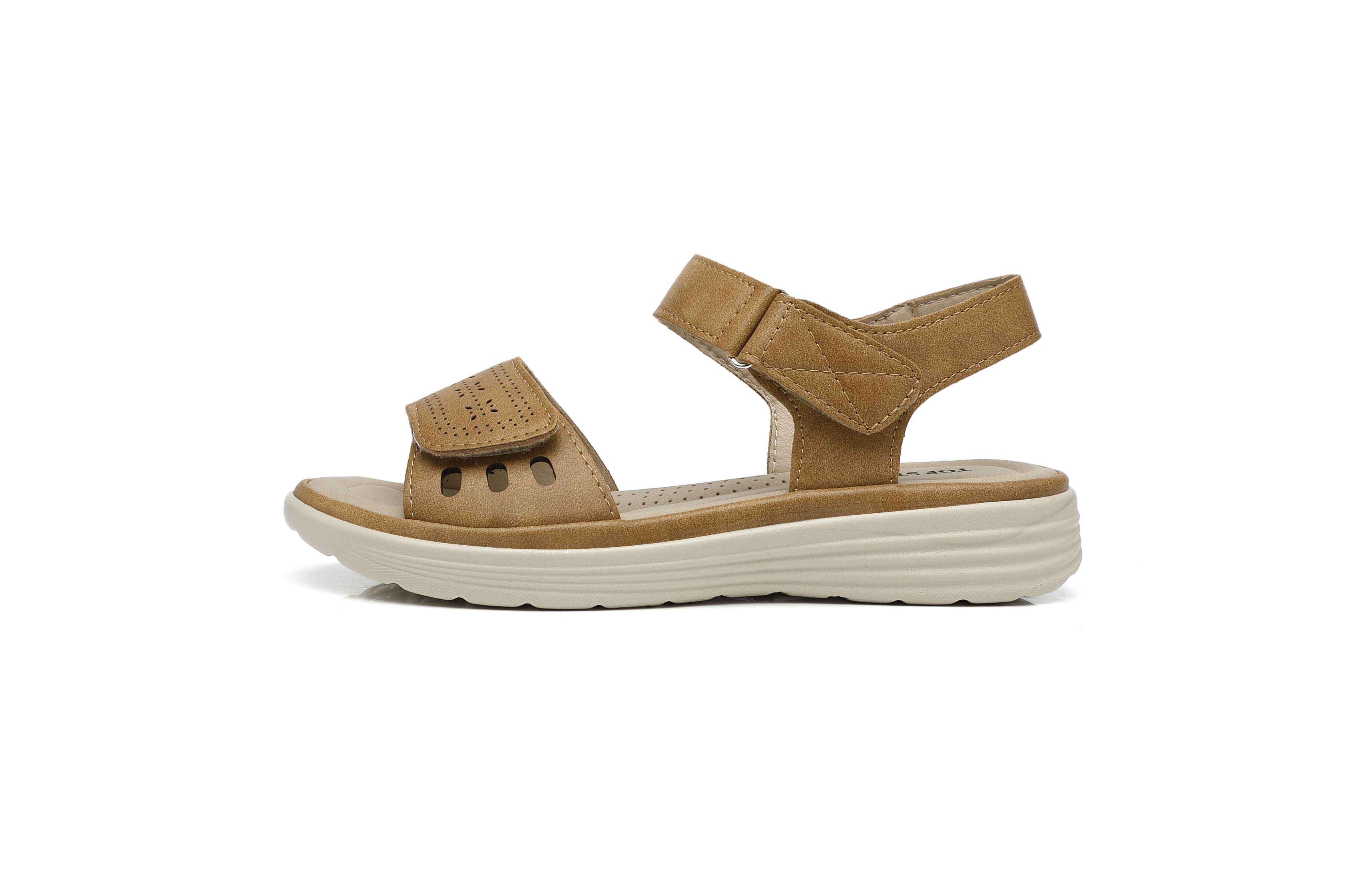 Ivachy Adjustable Strap & Cushioned Hook And Loop Comfort Wedge Sandals In Came