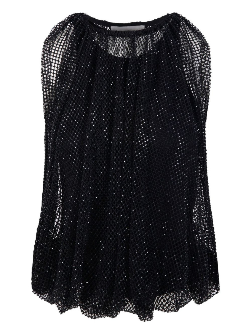 Black Embellished Round Neck Top