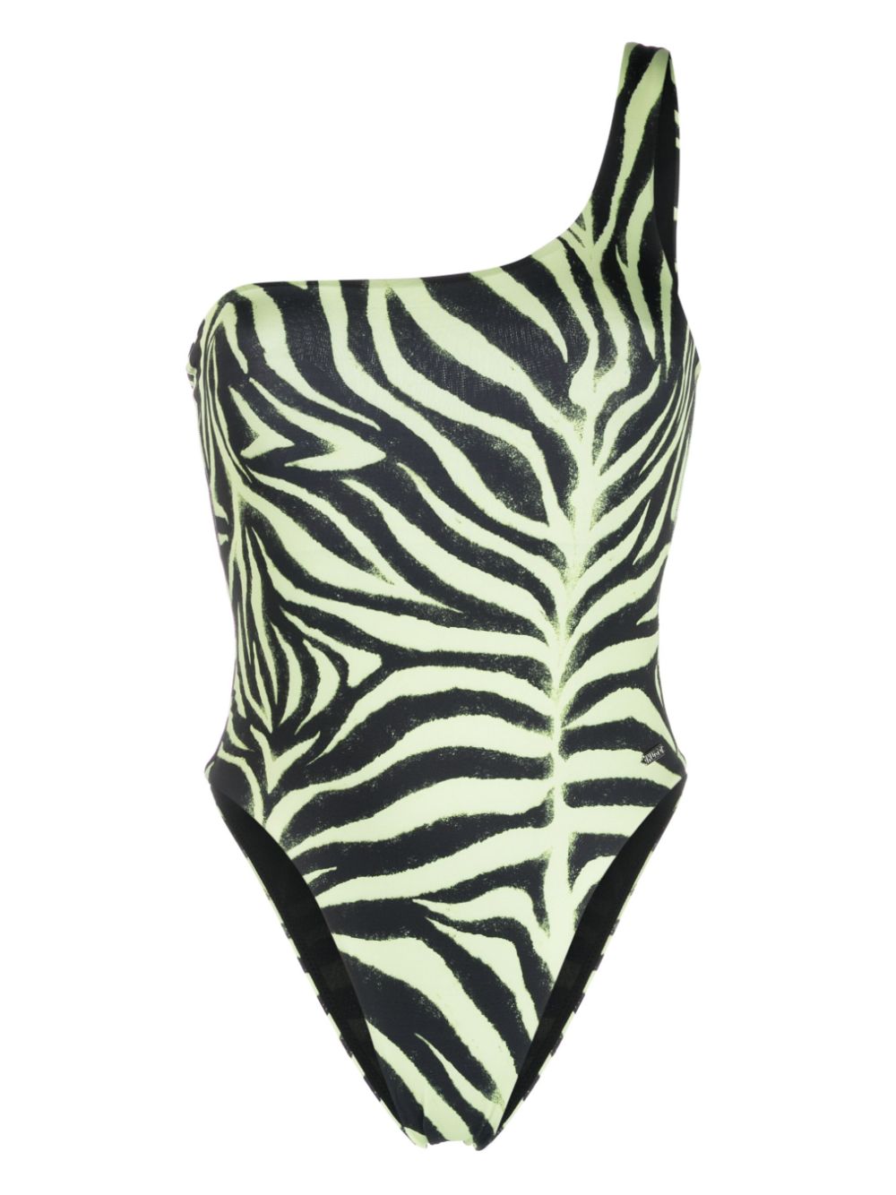 Zebra-print one-shoulder swimsuit - Black