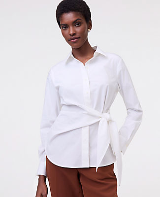 Ann Taylor Petite Tie Waist Button Down Shirt