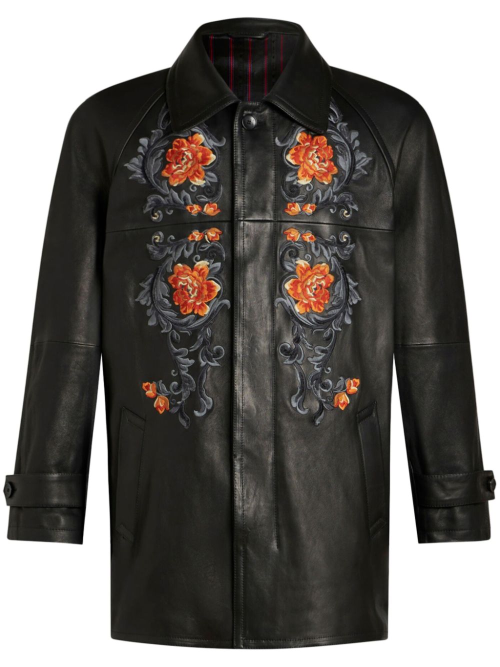 Embroidered leather jacket - Black