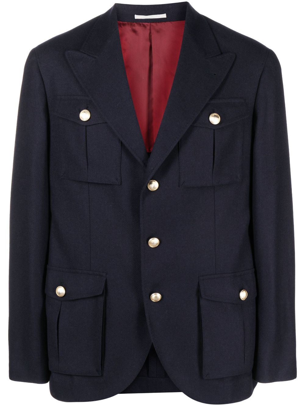Single-breasted wool-blend blazer - Blue