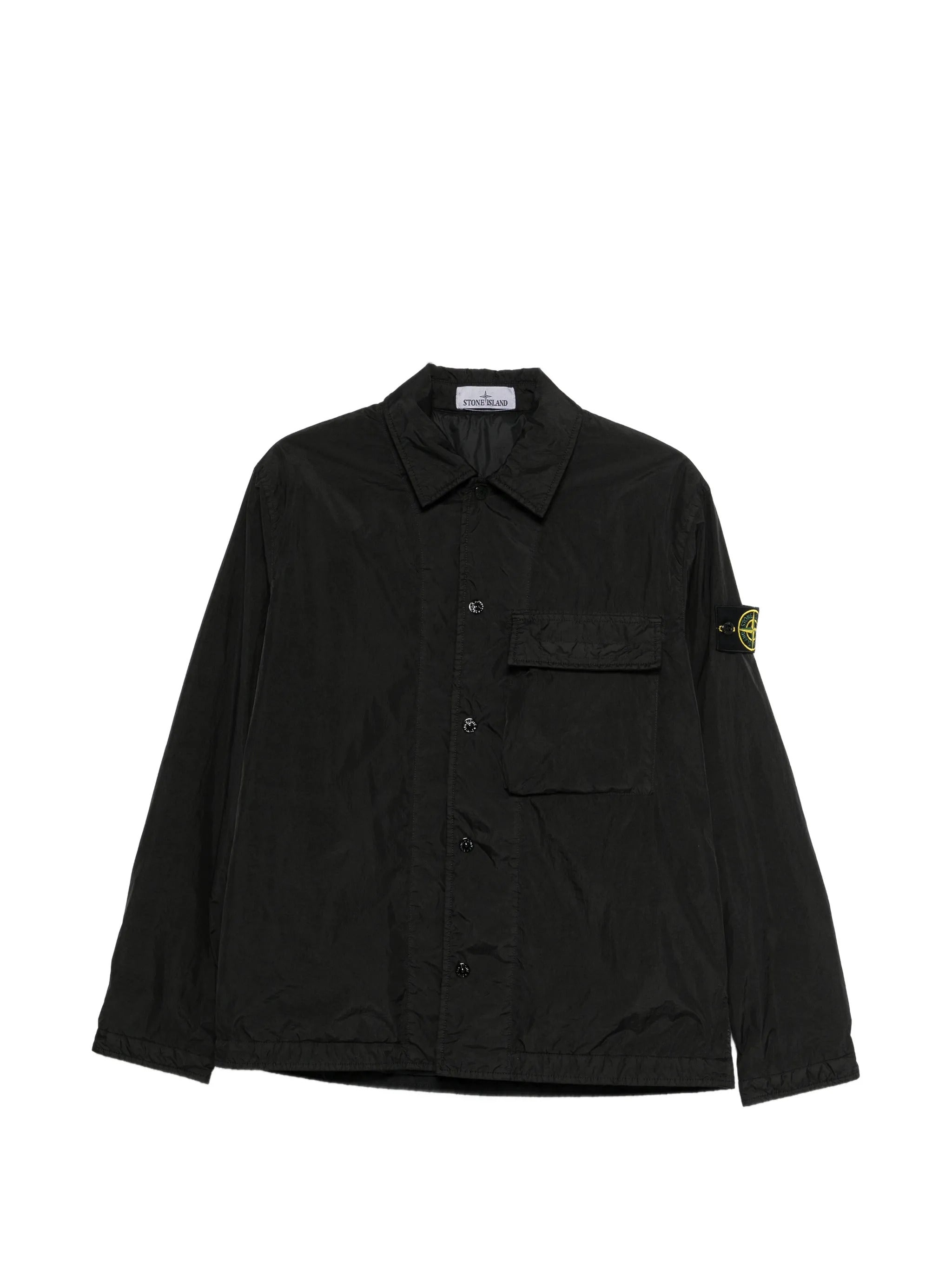 Padded Nylon Overshirt with Button Closure, Chest Pocket & Adjustable Cuffs