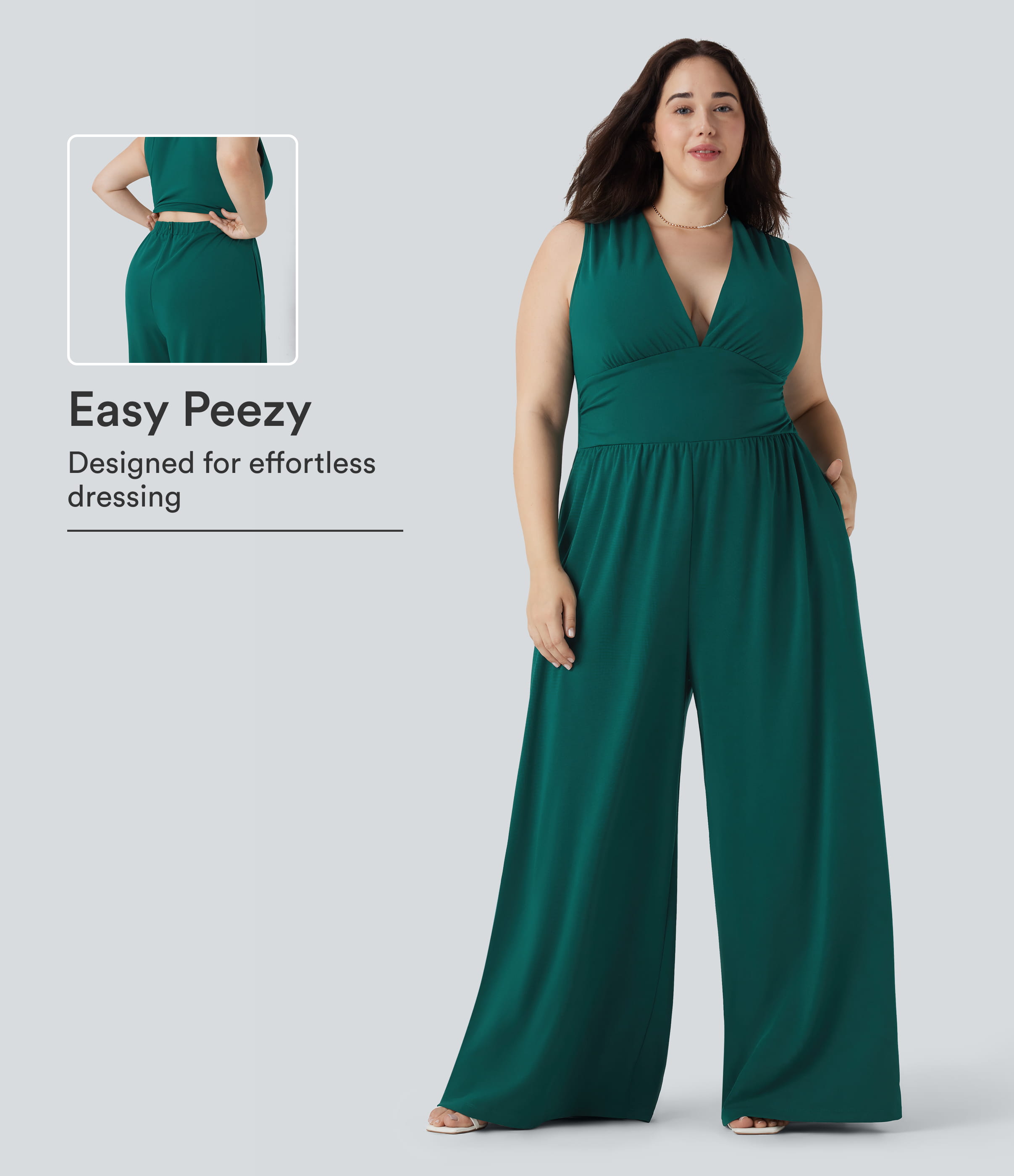 Plus Size V Neck Sleeveless Jumpsuit with Pockets-Easy Peezy Edition  - Bayberry