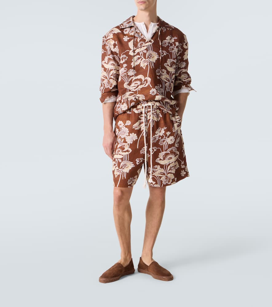 Floral tie-neck linen shirt