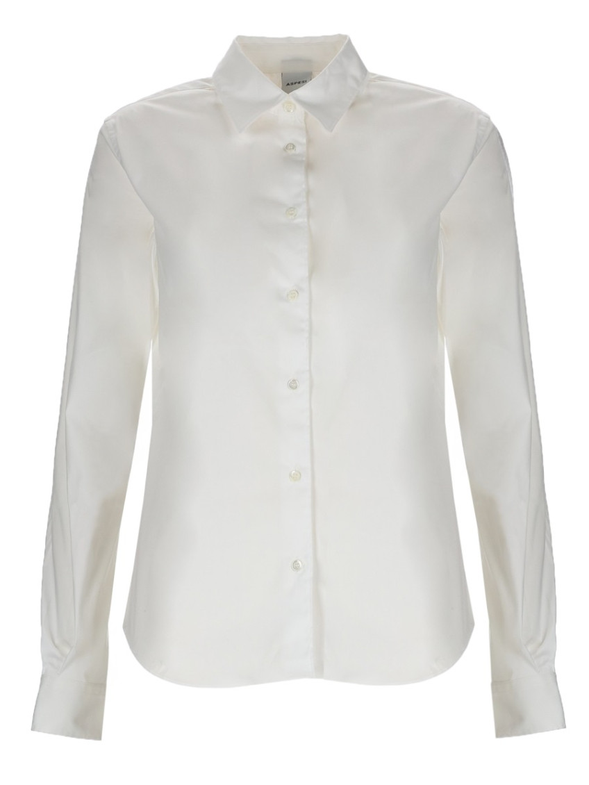Button-up curved-hem shirt