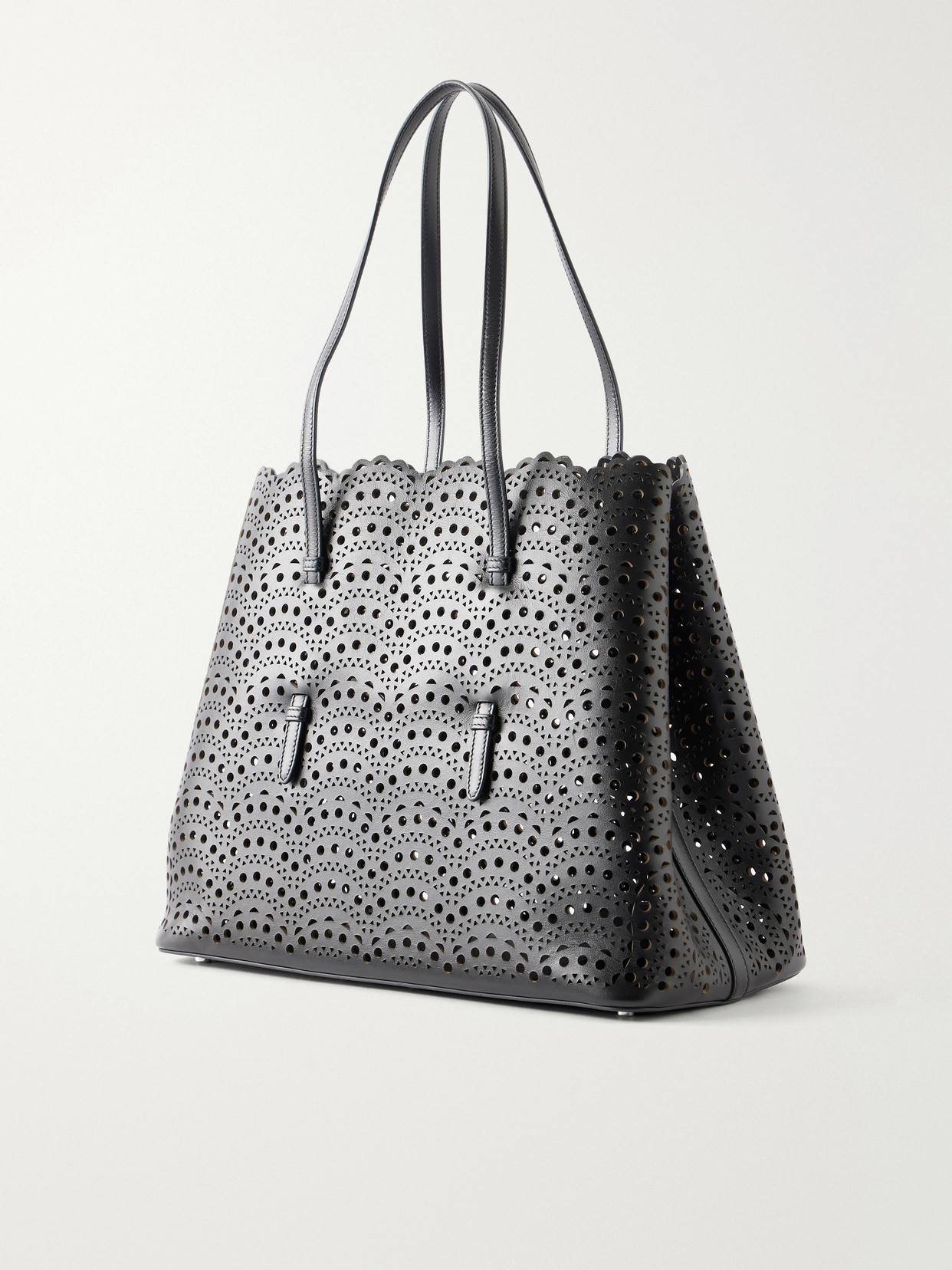 Mina 20 Laser-cut Leather Tote - Black