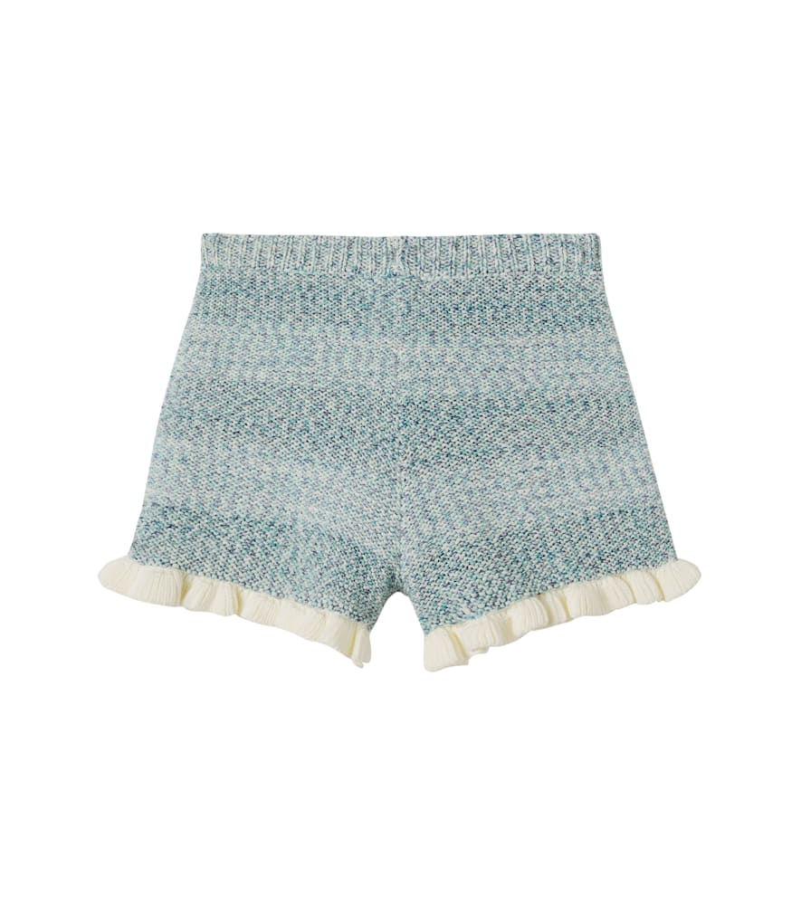 Ruffled striped cotton-blend shorts
