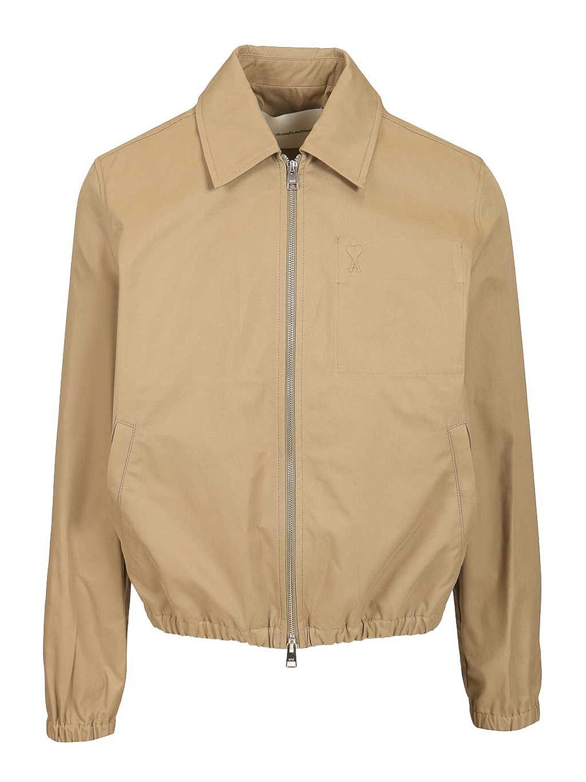 Zipped Jacket With Embossed De Coeur Cotton Gabardine Jackets Beige