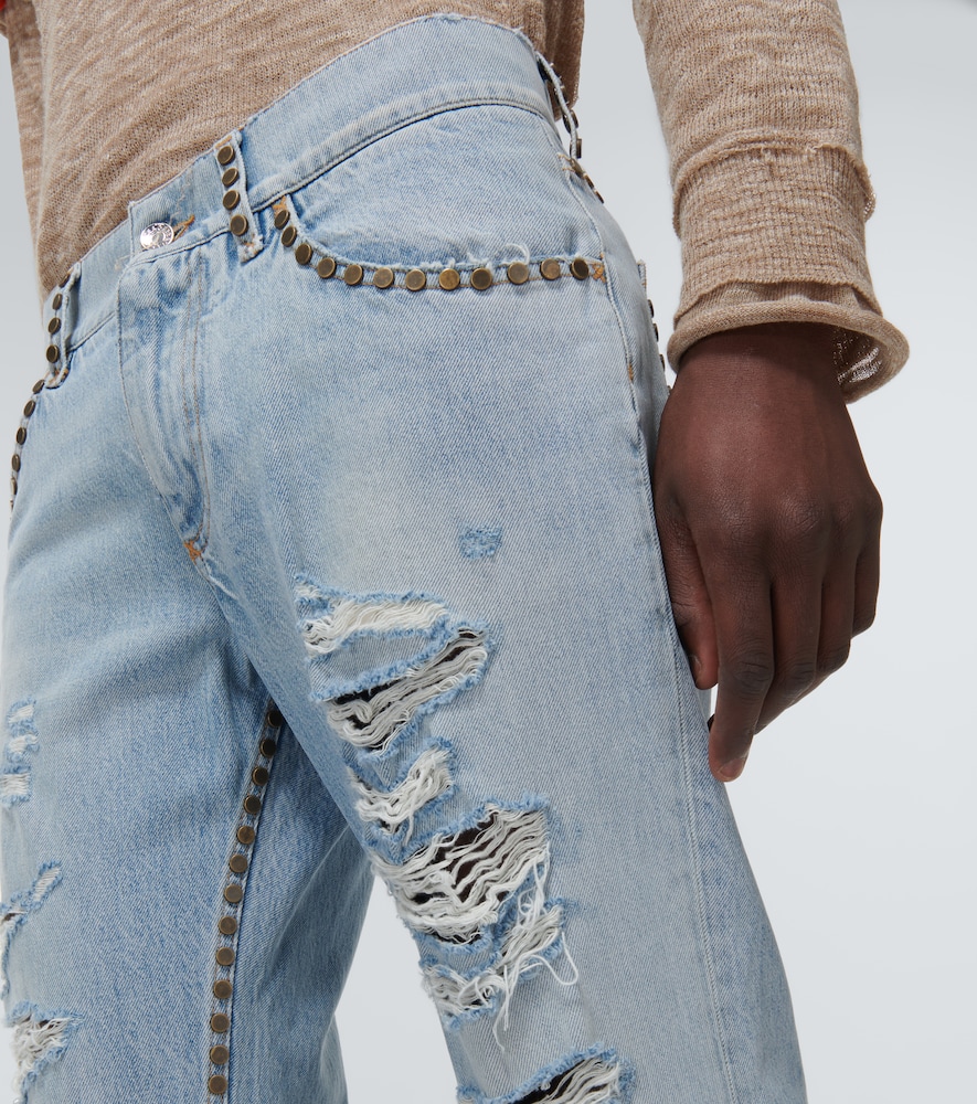 Distressed mid-rise straight jeans