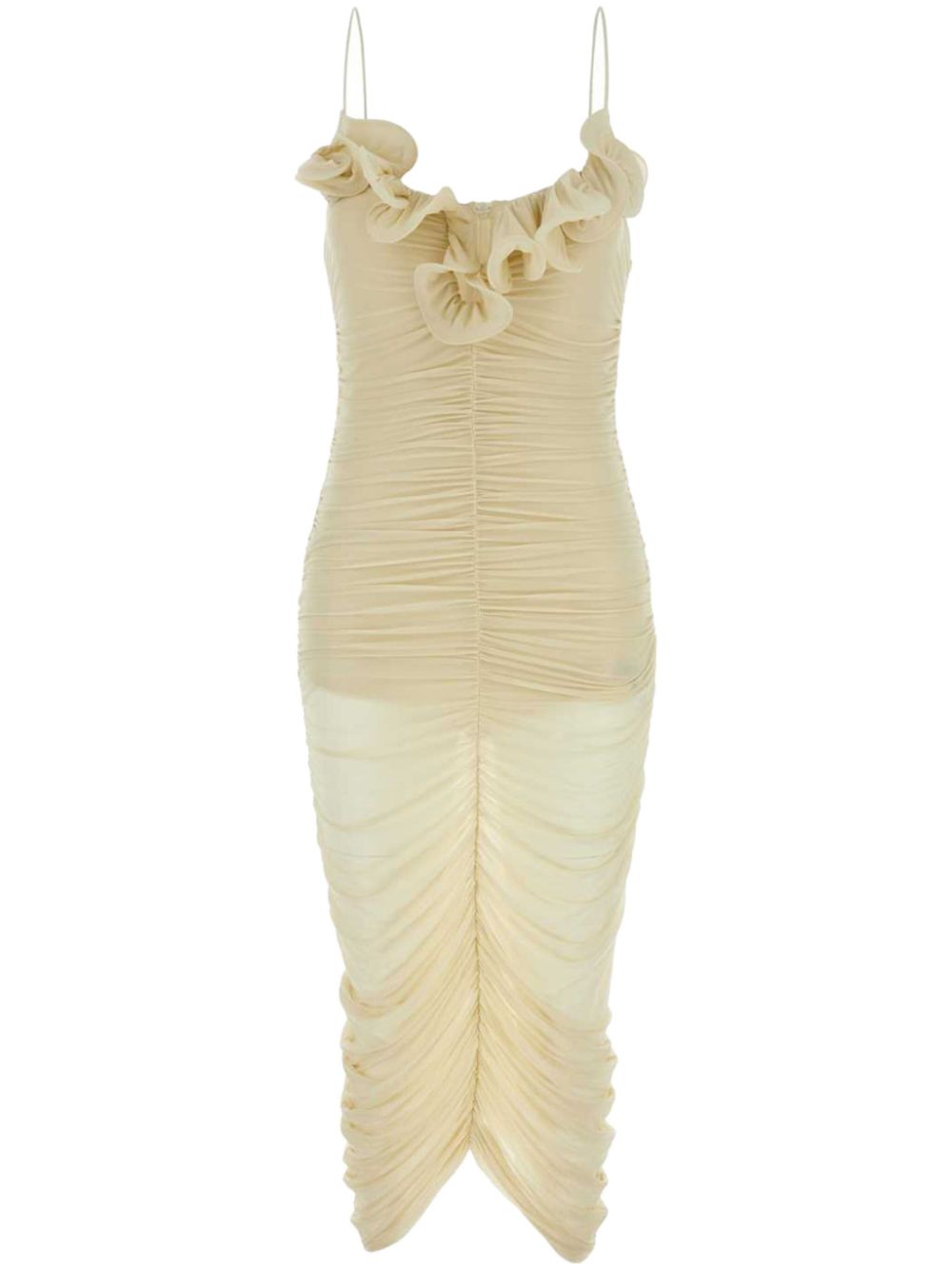 Semi-sheer ruched midi dress - Neutrals