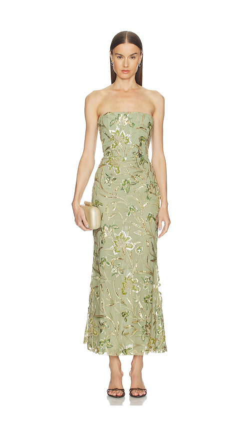 SAU LEE Sable Dress in Sage,Metallic Bronze. 6. Also