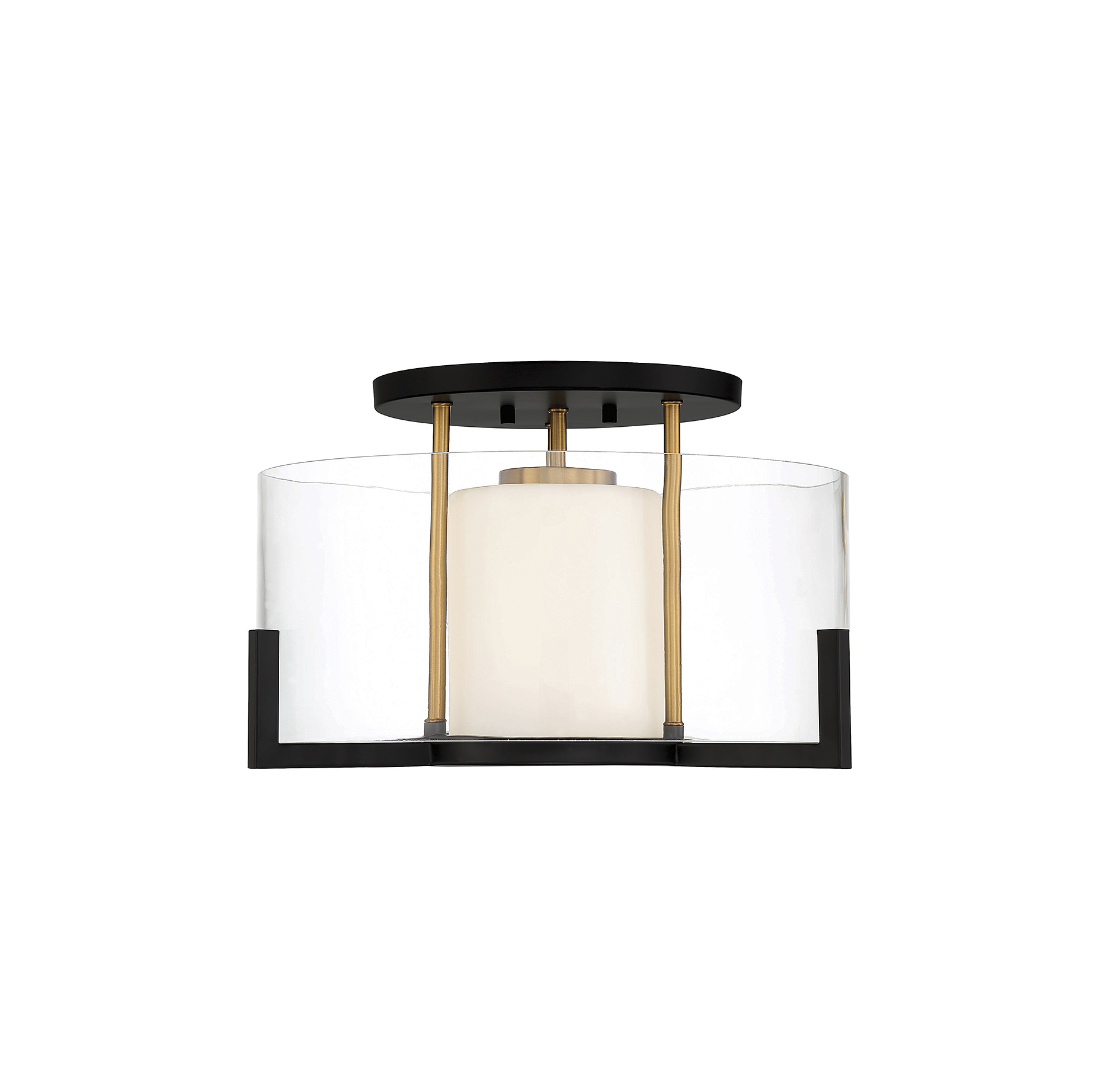 Eaton 1-Light Ceiling Light in Matte Black with Warm Brass Accent