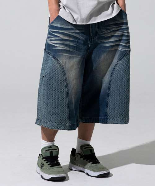 XP282 Square Jacquard Bermuda Denim Pants