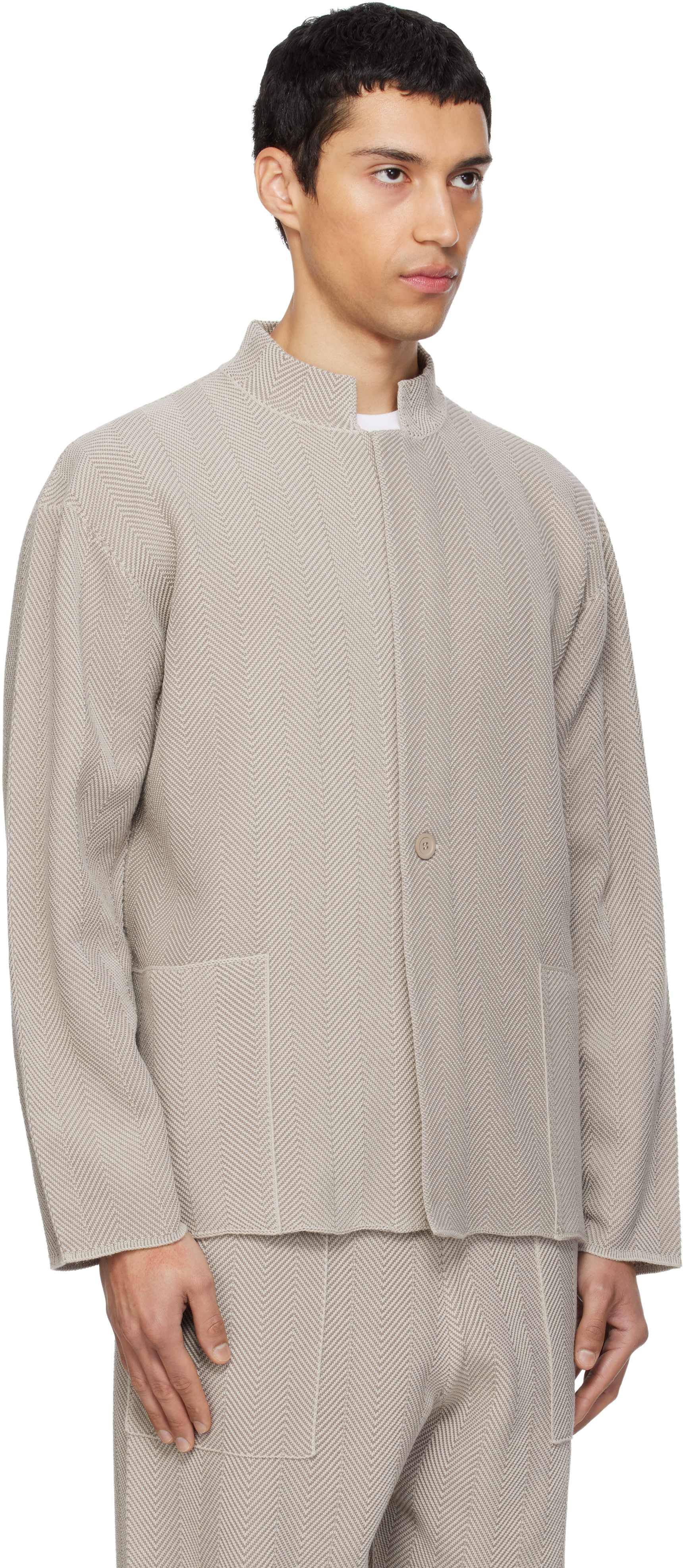Beige Inlaid Knit Jacket